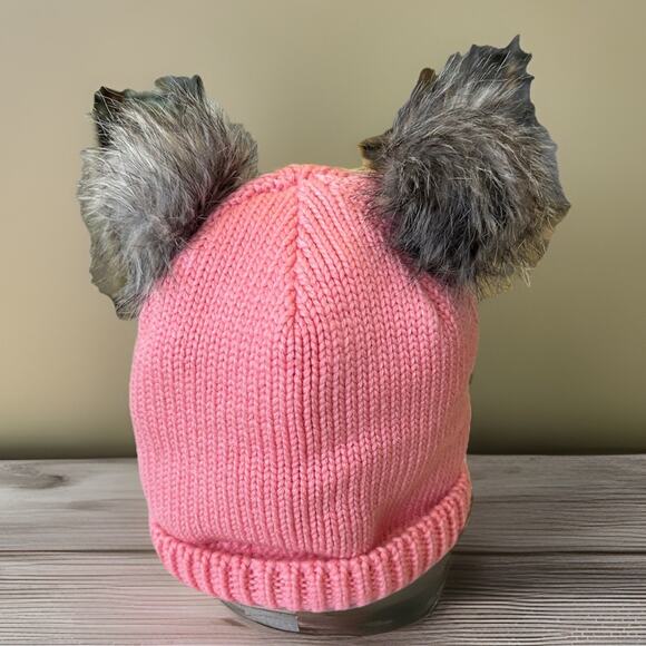 Pink Columbia Youth Snow Pom Beanie Cat Ears One Size Columbia Pink Double Pom - Picture 2 of 9